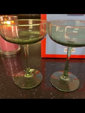 Round House Green Soda Lime Glass Coupe Cocktail Glasses - Set of 2